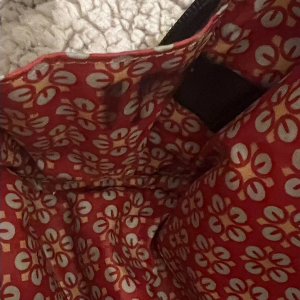 Fossil Floral Canvas Satchel Tan and Red Cosmetic Bag Duo New